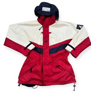 Vintage 90s Helly Hansen Sailing Jacket Men's M Colorblock Zip Up Hooded Coat
